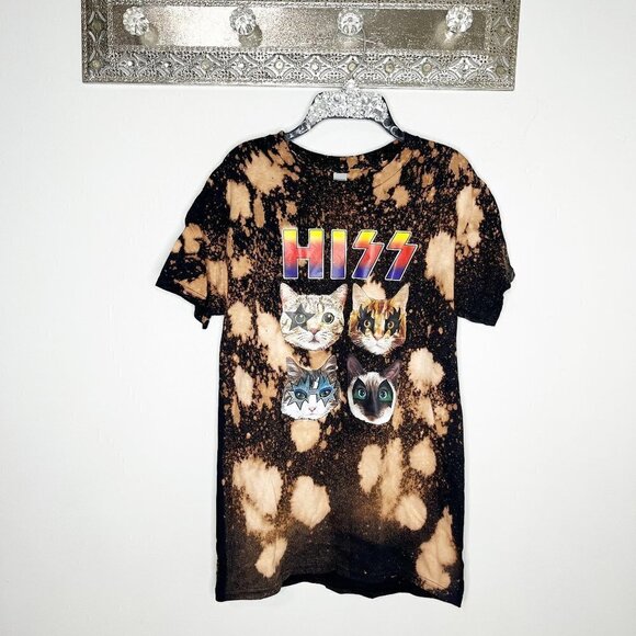 Handmade Bleach Tye Dye Cat Band Tee Size Large - Picture 1 of 4